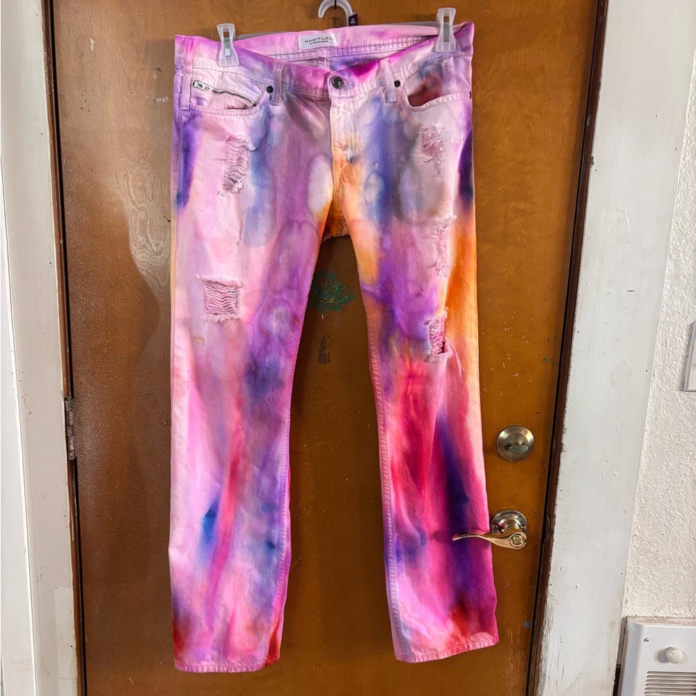 Custom Tie Dye jeans.  Pinks Purples  size 30.